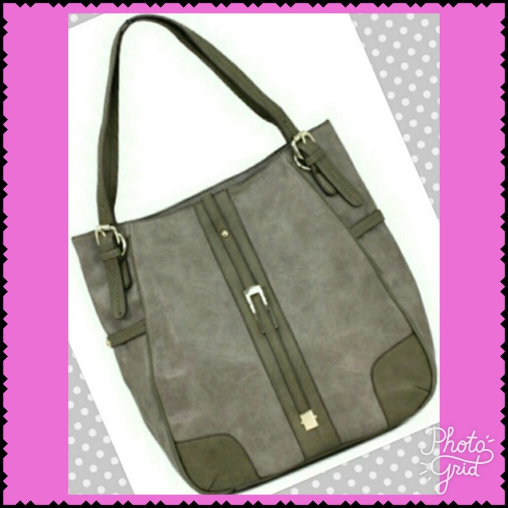 TWO TONE GREY TOTE TOP ZIP CLOSURE TOTE / EXTRA STRAP INCLUDED - Picture 3 of 6